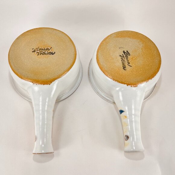 Brenner Tolliver Pottery Handcrafted White Stoneware Soup Bowl Hollow Handle - Picture 10 of 15